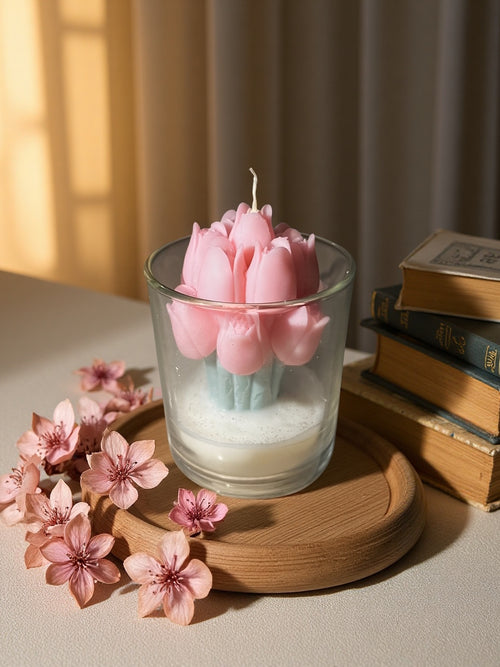 glass jar tulip bouquet